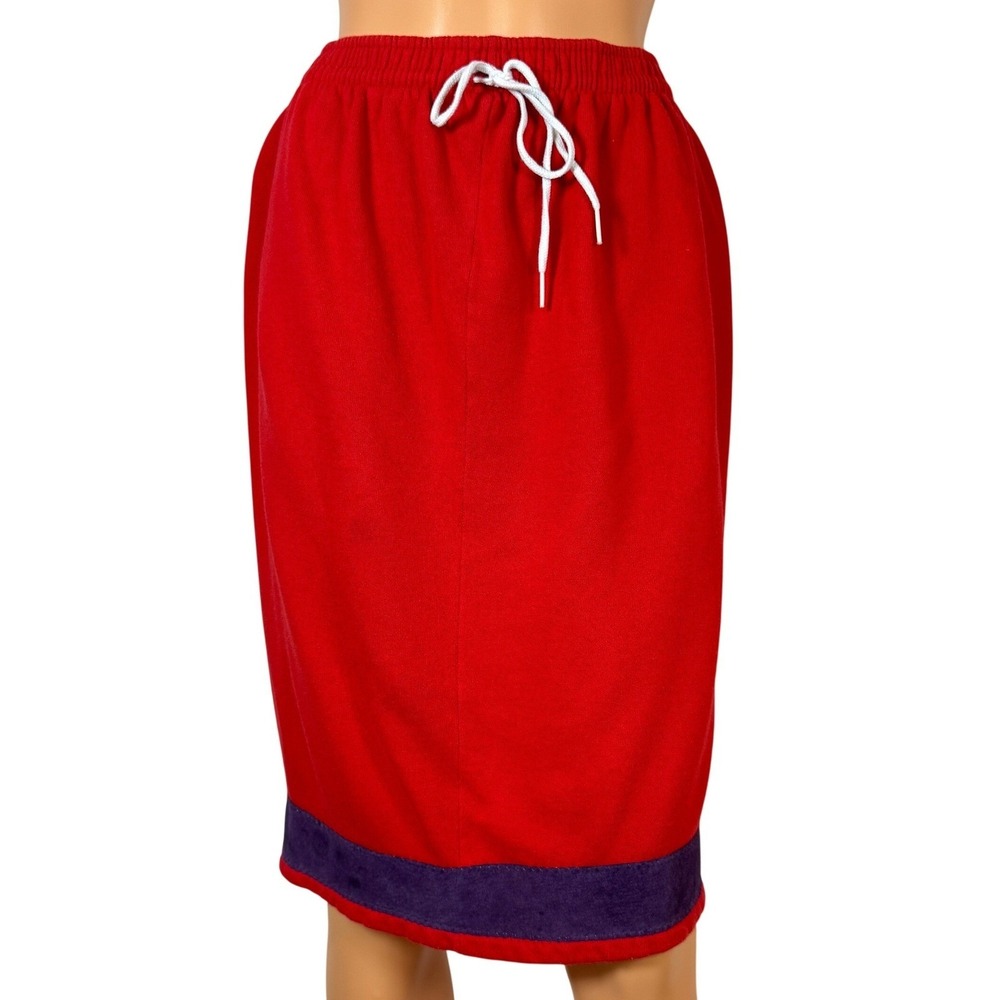 Annino Vintage Red Fleece Midi Skirt Purple Trim Elastic Drawstring Waist Small‎